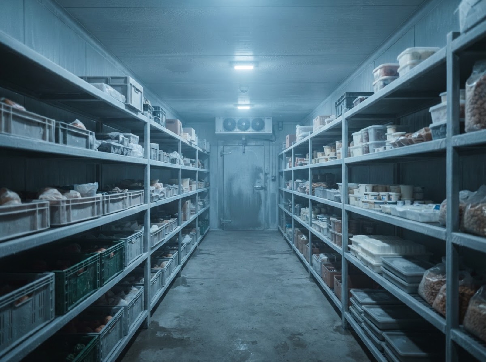 Interior de una cámara frigorífica con estanterías