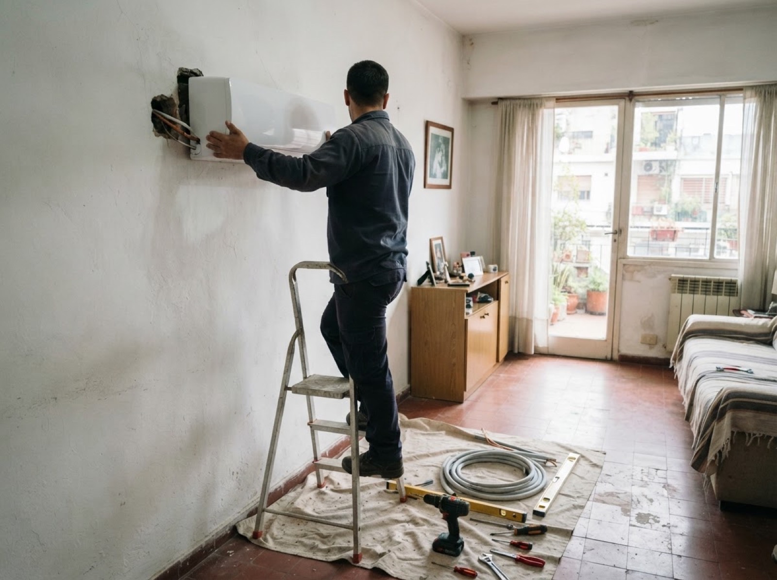 Instalación de un aire acondicionado split en un living